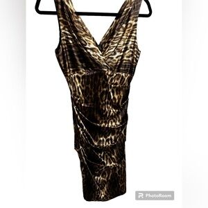 VINTAGE Y2K SILK CACHE Leopard Animal Print Dress SZ 0 deep v neckline NWOT